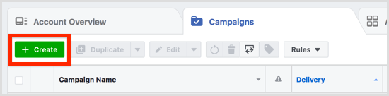 Click Create on the Campaigns tab.