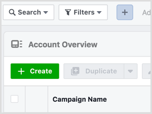 Create button in Facebook Ads Manager