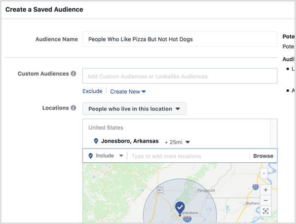 Configure la orientación por ubicación para su audiencia guardada.