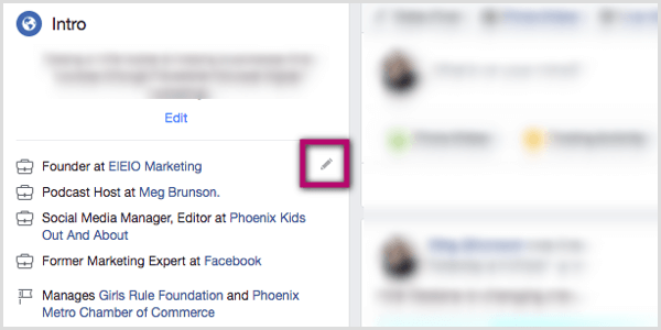 pencil icon in Intro section of Facebook profile