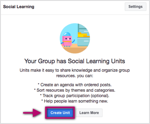 Navigate to the Units tab from within your Facebook group and click Create Unit.