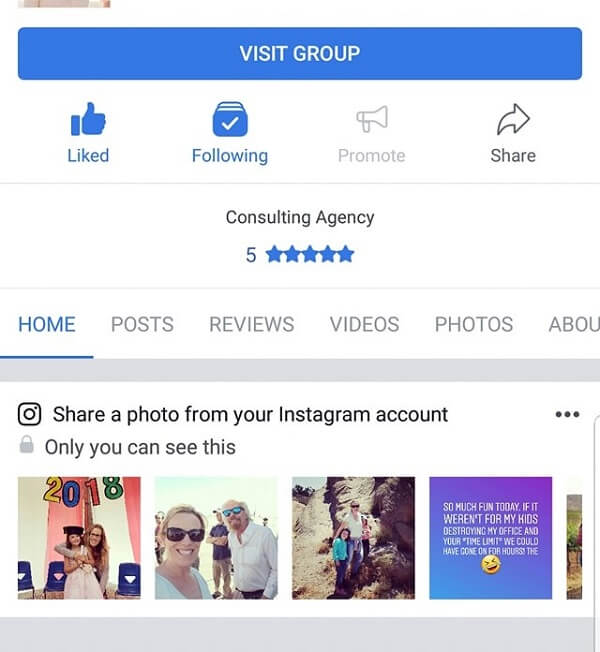Facebook's mobile app now suggests Instagram photos to share to a Page.