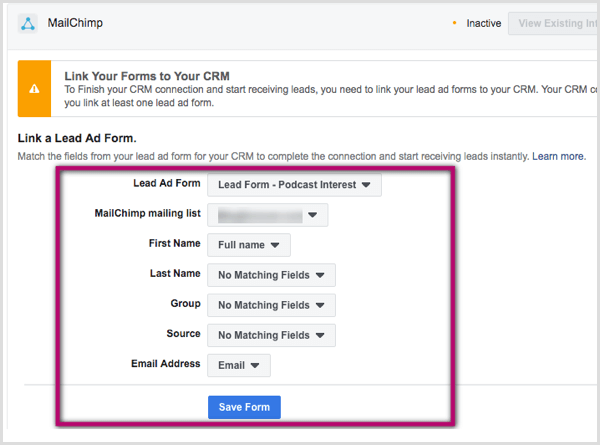 Link lead ad form to CRM.