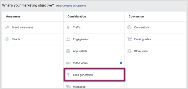 Facebook campaign objectives in Ads Manager