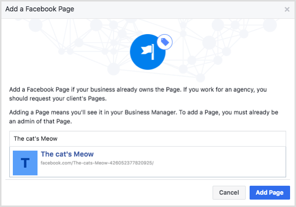 Select your Facebook page and click Add Page.