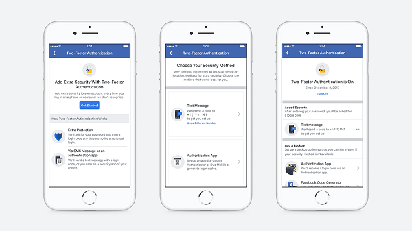 Facebook streamlined the setup flow that enables users to establish two-factor authorization and eliminated the need to register a phone number to secure an account.