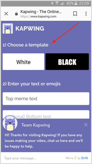 Choose a template in Kapwing.