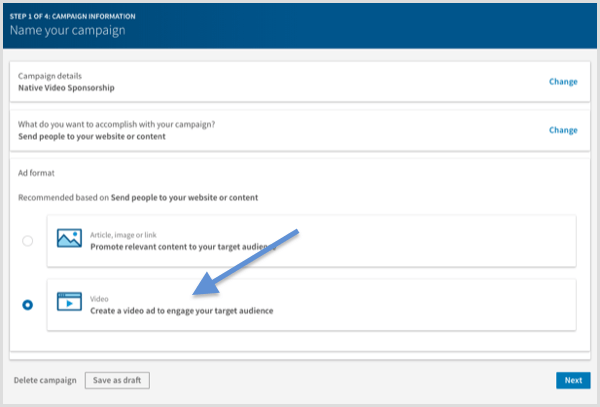 LinkedIn native video sponsorship