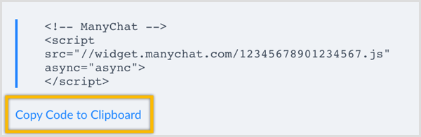 ManyChat Copy Code to Clipboard