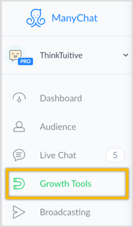 ManyChat Growth Tools tab