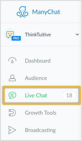 Reply to users from the Live Chat tab in ManyChat.