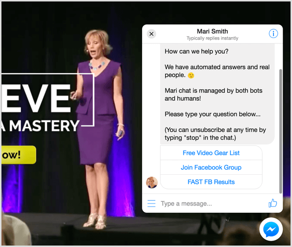 Messenger customer chat plugin Mari Smith