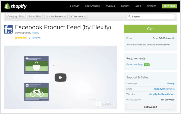 Facebook Product Feed by Flexify plugin page
