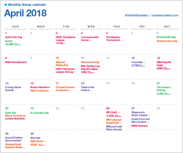 Twitter monthly lineup calendar