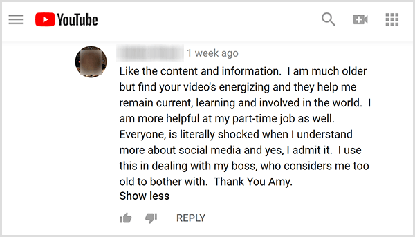 Amy Landino received positive feedback about her video content from her audience. For example, a user comments that her videos Help Me Remain Current, Learning, And Involved In The World. I Am More Helpful At My Part-Time Job As Well.
