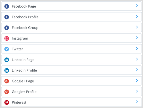 list of social media accounts supported by Buffer
