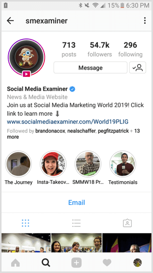 Instagram business profile example
