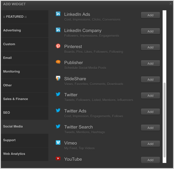 Cyfe social media widgets