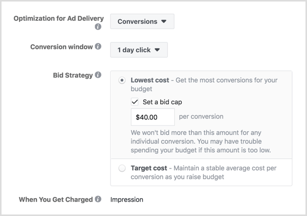 Set Facebook ad bid cap.