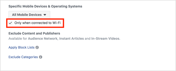 Select the Wi-Fi check box under Placements.