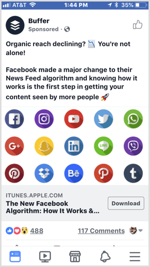 example of Facebook ad with download