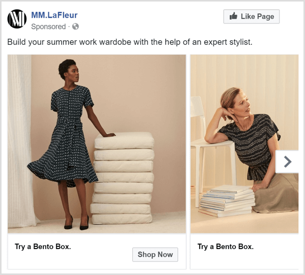 Facebook carousel ad example