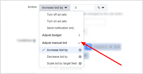 Adjust Manual Bid options in Action drop-down menu