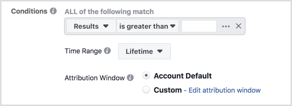 Set up Facebook automated rule conditions.