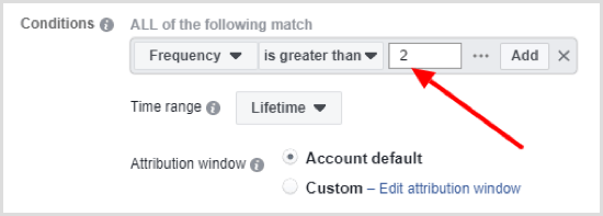 Enter value for the condition you selected when setting up Facebook automated rule