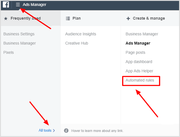 Hover over All Tools and and select Automated Rules under the Create & Manage column.