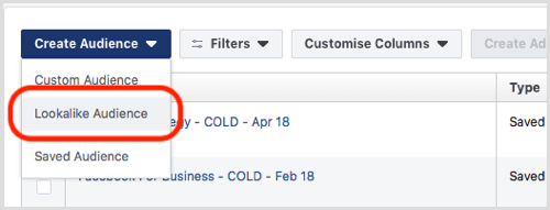Facebook create event-based lookalike audience