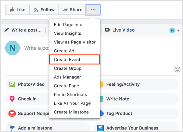 create event from Facebook page