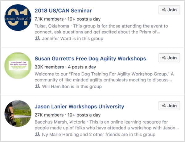 Beispiele für Facebook-Gruppen für Veranstaltungsteilnehmer