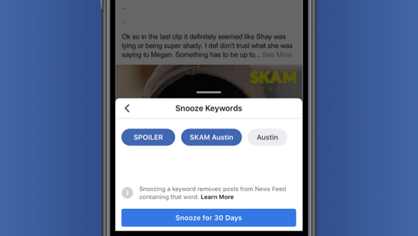 Facebook is testing Keyword Snooze, which gives users the option to temporarily hide posts based on text directly pulled from the post.