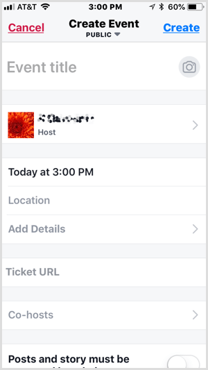 set up event with Facebook Local app