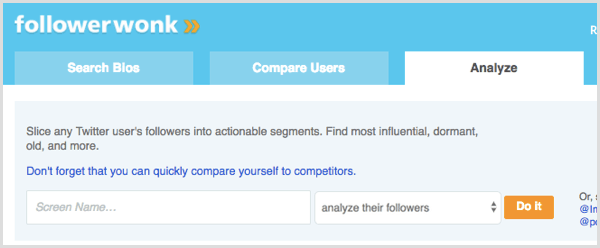 FollowerWonk search to analyze followers of Twitter user