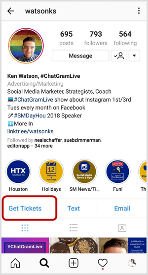 example of Instagram action button on business profile