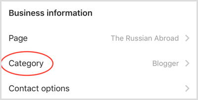 edit the category for an Instagram business page