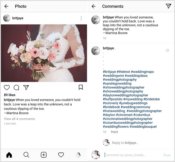 Beispiel für einen Instagram-Beitrag mit einer Kombination aus Inhalt, Branche, Nische und Marken-Hashtags