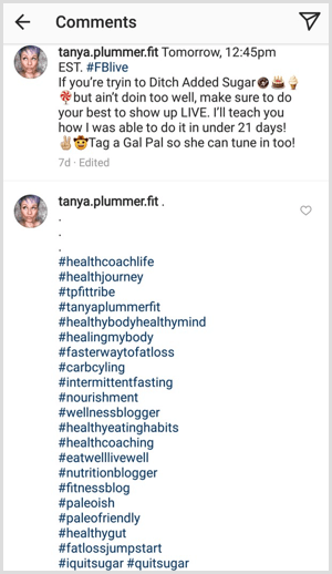 Beispiel eines Instagram-Posts mit mehreren Hashtags