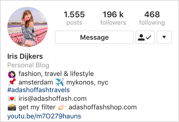 example of Instagram bio with keywords