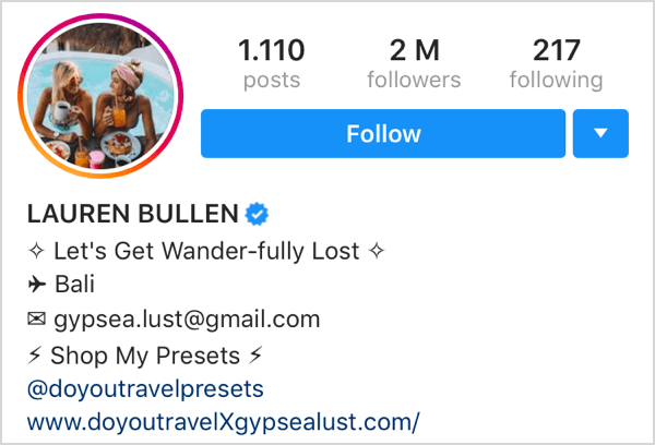 example of Instagram profile with emojis next to each handle in bio