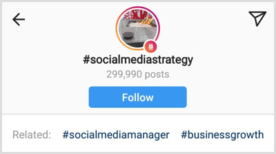 a list of related hashtags below a specific Instagram hashtag