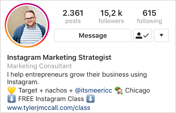 example of Instagram bio with call to action