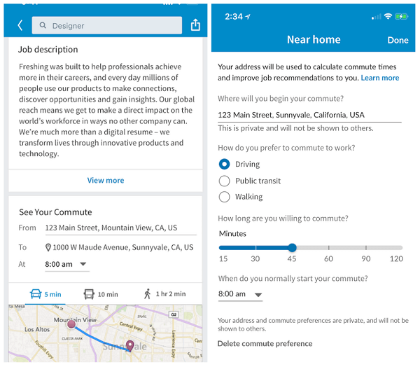 LinkedIn members can now view the estimated commute times on a typical work day from their device's current location to jobs posted on LinkedIn.