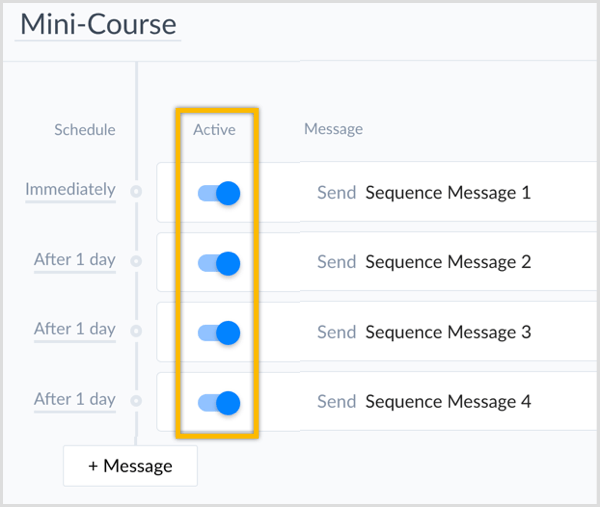 create sequence for Messenger bot with ManyChat