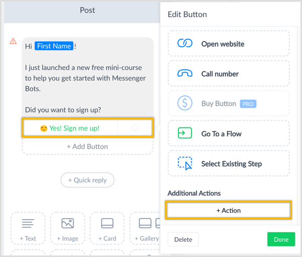 create sequence for Messenger bot with ManyChat
