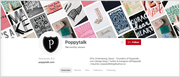 example of Pinterest profile cover image with titled pins