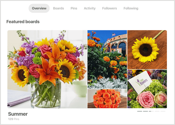 example of Featured boards section for Pinterest profile