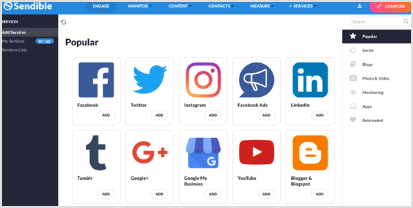 list of social media networks supported by Sendible